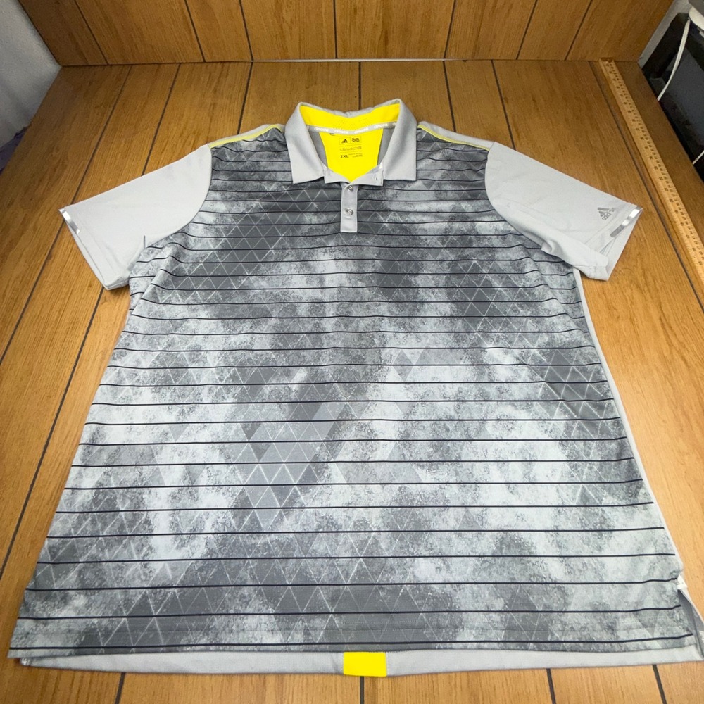 Adidas Golf Mens Climachill Polo Shirt 2XL Grey Yellow Geometric BC2317